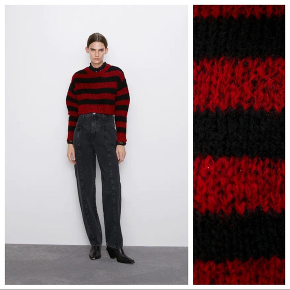 NWOT. Zara Black and Red Knit Sweater. Size S. - Picture 4 of 10
